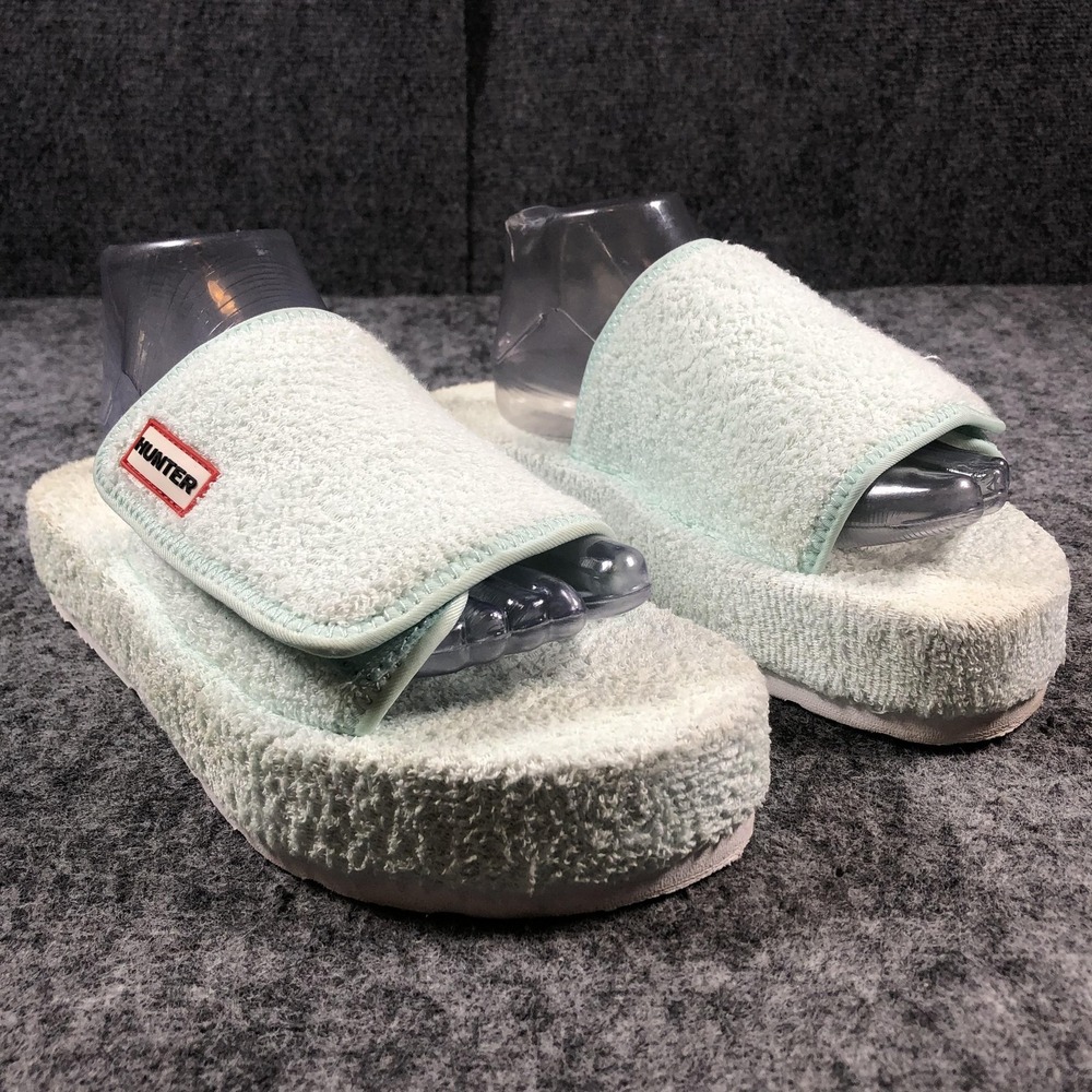 Hunter Shoes Womens Size 10 Mint‎ Green Terry Cloth Slides Sandals Pool Platform